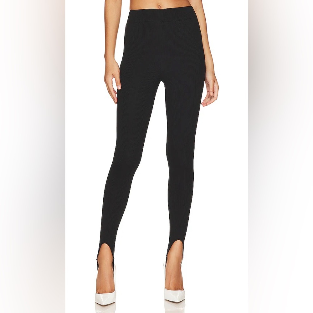 Skin Worldwide Issa Ribbed Pima Cotton-Jersey Stirrup Leggings, Black, NWT